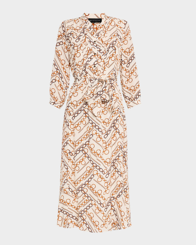 The Mila Gilden Chain-Print Dress with Flounce Hem